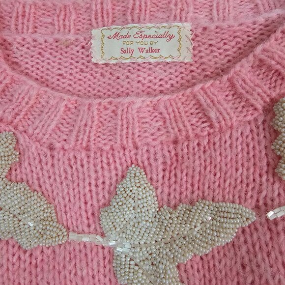 American VTG Womens Sz M Hand Knit Beaded Sweater Pullover Maple Leafs Holiday - Picture 7 of 12